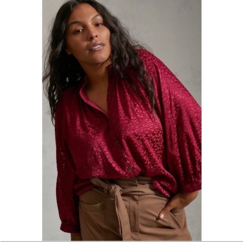 M Women's Red Button-Up Top